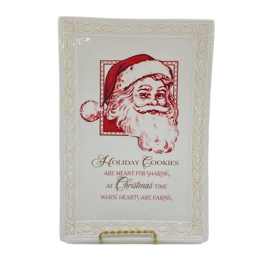 Grasslands Road Christmas Santa Cookie Platter Tray 10.75" Embossed Holly